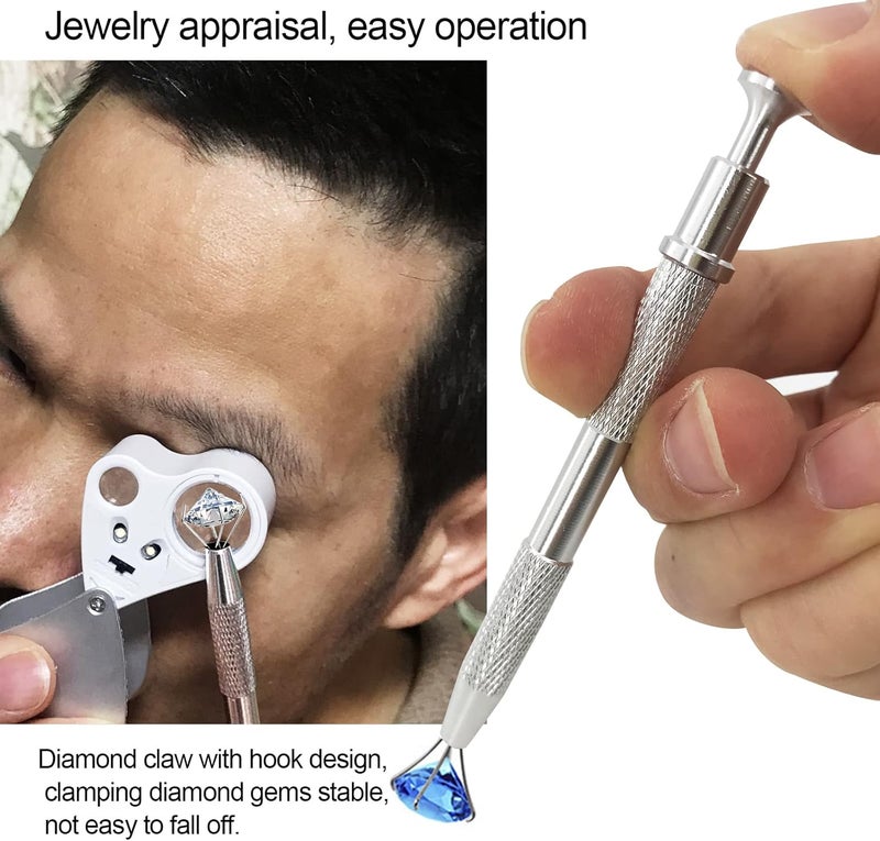 CC LOT 4 Pack Diamond Jewelers Tweezers Holder Pick up Tool Claw Gems Tweezer Grabber Jewelry Locking Tweezers with 30X 60X Jewelers Loupe Magnifier - Image 2